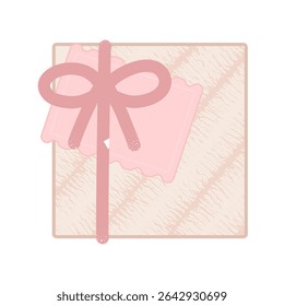 soft cream gift box or envelope vector with pink ribbon and stamp decoration
