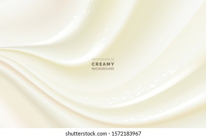 Soft creamy background with light swirls and curves. Creamy swirl. Neutral silk or satin fabric backdrop. Vector illustration for your graphic design.