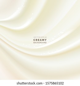 Soft creamy background with light swirls and curves. Creamy swirl. Neutral silk or satin fabric backdrop. Vector illustration for your graphic design.