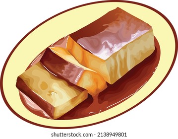Soft and creamy cheese pudding detailed vector art illustration