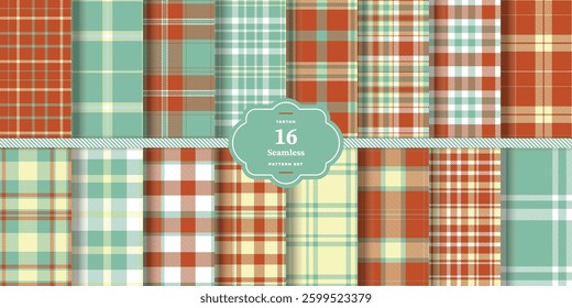Soft Crimson Tartan patterns fabric texture. Modern Deep Burgundy Seamless Tartan Set of 16