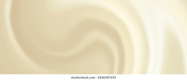 Soft curvy gray fluid cheese with space for text. Whirl light beige eddy surface. Yummy sweet vanilla yoghurt spread. Close up view