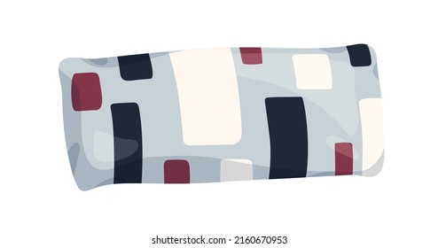 Diseño suave de cojines con funda de almohada de patrón geométrico. Larga almohada rectangular para el acogedor interior del dormitorio. Objeto decorativo. La decoración de la casa. Ilustración vectorial plana aislada en fondo blanco