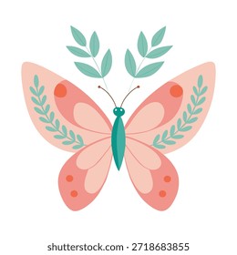 Mariposa decorativa suave con Elementos botánicos perfecta para la naturaleza de la marca de arte floral y temas de diseño suave
