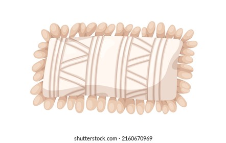 Soft decorative cushion with geometric lines pattern. Modern comfy pillow design of rectangle shape for home interior decor, couch and bed. Flat vector illustration isolated on white background
