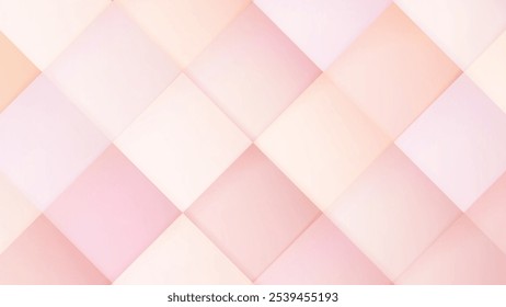 Fondo suave y delicado con un patrón repetitivo de cuadrados de color rosa pastel y blanco superpuestos en estilo de arte de papel 3D.