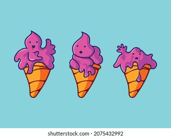 Soft delicious ice cream, with cute and sweet expressions.