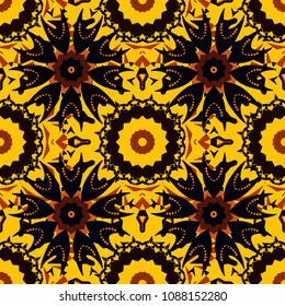 Soft design. Endless texture for wrapping, textiles, paper in yellow, brown and black colors. Vector floral seamless pattern.
