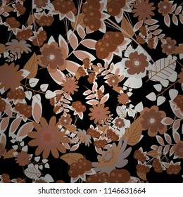 Soft design. Endless texture for wrapping, textiles, paper in gray, black and brown colors. Vector floral seamless pattern.