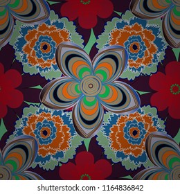 Soft design. Endless texture for wrapping, textiles, paper in brown, red and blue colors. Vector floral seamless pattern.
