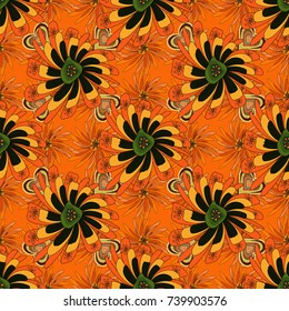 Soft design. Endless texture for wrapping, textiles, paper in orange, black and brown colors. Vector floral seamless pattern.