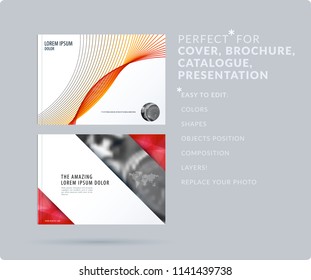 Soft design presentation template with colourful waves and lines. Abstract vector set of modern horizontal banners