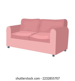 Soft double sofa. Modern house or office furniture cartoon vector illustration. Design elements, couch, table, chair for home, bedroom or living room