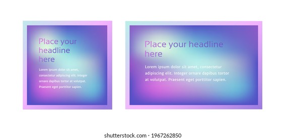 Soft dreamy blurred pink  blue  purple website banner and sample text  Rectangle   square shaped frames smooth pastel colored gradient background  Set two social media post templates 