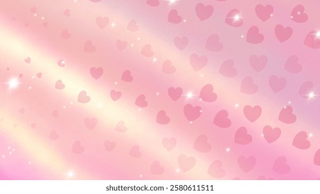 Soft, dreamy pink gradient background with glowing light streaks, sprinkled with sparkling stars and scattered heart shapes, creating a romantic, magical, and whimsical vibe.
