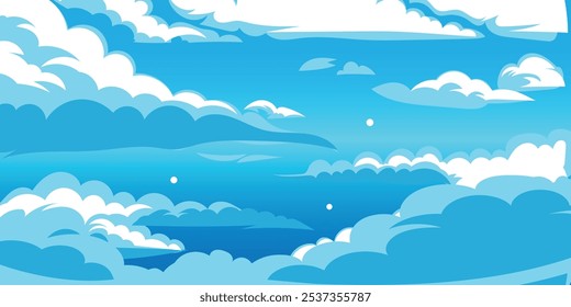 A soft, dreamy vector of anime-style clouds against a clear sky, featuring gentle gradients and fluffy shapes. Perfect for peaceful scenes, fantasy themes, or background elements in creative designs.