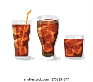 Soft drink bottle and glass set vector illustration