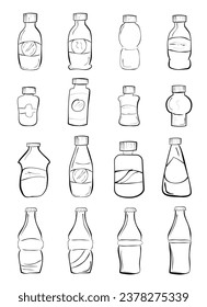 soft drink bottle, vector hand draw Doodle sketch, set 16
