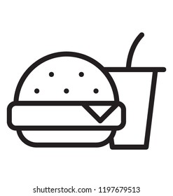 Soft drink and burger in a icon representing fast and junk food of a restaurant 