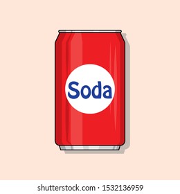 soft drink can in red can. Flat Cartoon Style, 