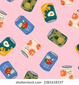 Soft drink can seamless pattern.Fashion seamless pattern.Hand drawn vector illustration.