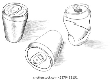 lata de refresco, boceto vectorial vectorial de dibujo, set 3
