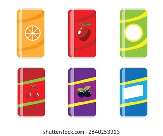 Soft Drink Cans Different Flavours Isolated on White. Drinks and beverages concept vector art