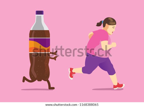 彼女が逃げる間 太った女性を追いかける清涼飲料 ダイエットと減量についてのイラスト のベクター画像素材 ロイヤリティフリー