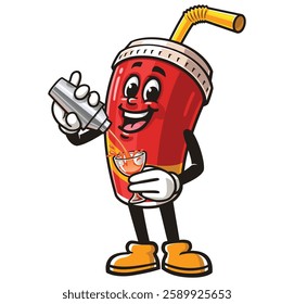 Soft drink Cup character mascot cartoon is making a cocktail