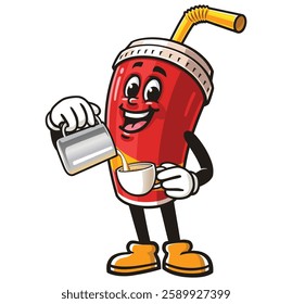 Soft drink cup character mascot cartoon as barista