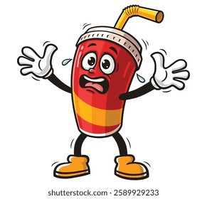 Soft drink cup character mascot cartoon is panic