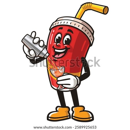Soft drink Cup character mascot cartoon is making a cocktail
