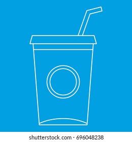 Soft drink cup with straw icon blue outline style isolated vector illustration. Thin line sign