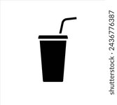 Soft drink cup with straw vector simple icon isolated on white background. Element for movie, cinema concept. Icon for web design.