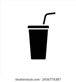 Soft drink cup with straw vector simple icon isolated on white background. Element for movie, cinema concept. Icon for web design.