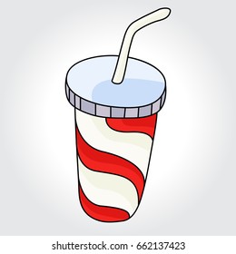 Soft drink in cup with straw vector icon. Design elements.