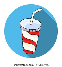 Soft drink in cup with straw vector icon. Design elements.