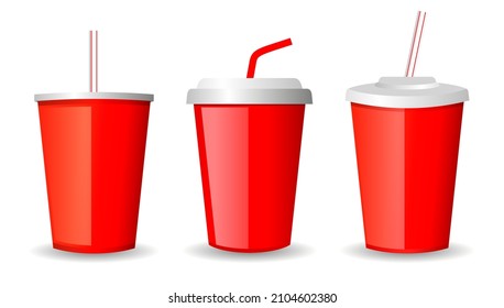 Soft drink cup, vector mock up cartoon set isolated on white background