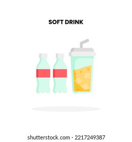 Soft Drink flat icon, with Bottle and cup Vector Illustration for Drink Graphic Design Element. Isolated on white background