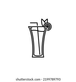 soft drink glass icon with straw and lemon slice on white background. simple, line, silhouette and clean style. black and white. suitable for symbol, sign, icon or logo