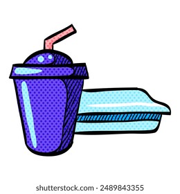 Soft drink halftone icon hand drawn color vector illustration