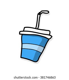Soft Drink, a hand drawn vector illustration of a soft drink cup with a light shadow backdrop (editable).