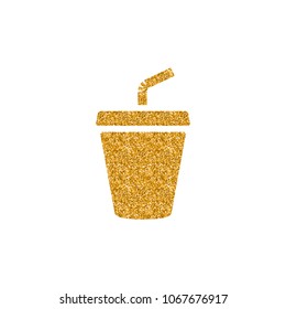 Soft drink icon in gold glitter texture. Sparkle luxury style vector illustration.