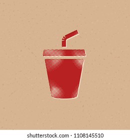 Soft drink icon in halftone style. Grunge background vector illustration.