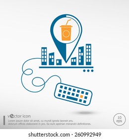 Soft drink icon and keyboard. Line icons for application development, creative process.