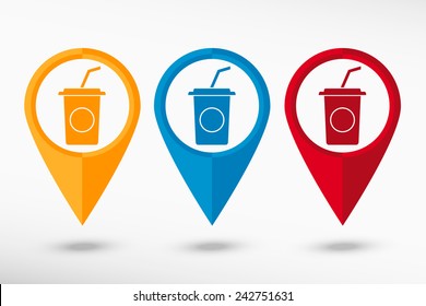 Soft drink icon map pointer, vector illustration. Flat design style