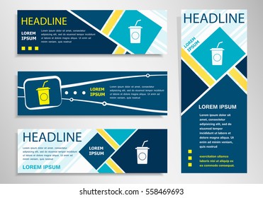 Soft drink icon on horizontal and vertical banner. Soft drink symbol abstract banner, flyer design template. 