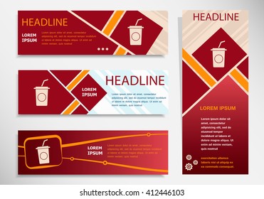 Soft drink icon on vector website headers, business success concept. Modern abstract flyer, banner.