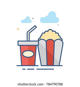 Soft drink icon in outlined flat color style. Vector illustration.
