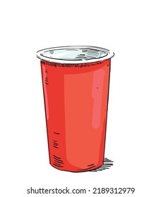 Soft Drink Icon Red Cup Drinking Beer Beverage Plastic Container Isoslated On White Background